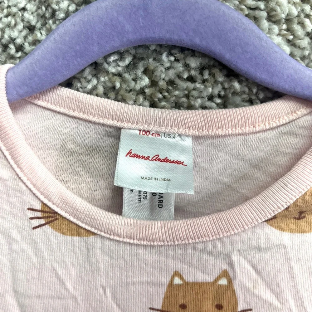Hanna Andersson Dress Girls 4 Pink Cat Print Long Sleeve Tiered - Picture 2 of 5